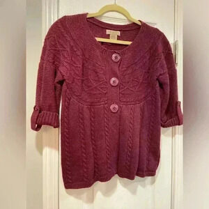 Art & Soul Short Sleeve Purple Big Button Roll Tab Canle Knit Cardigan Size XL